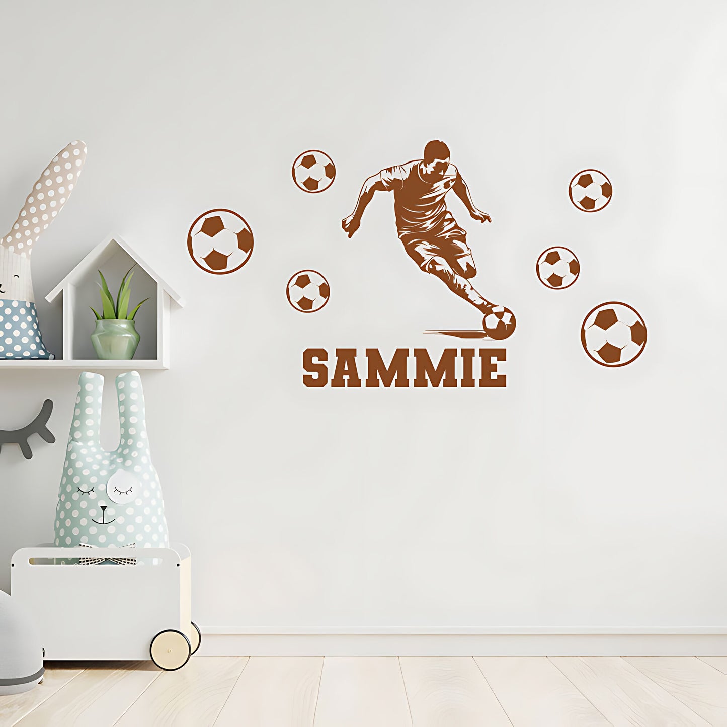 Bespoke Football Wall Sticker – Kids Player Silhouette with Name & Balls