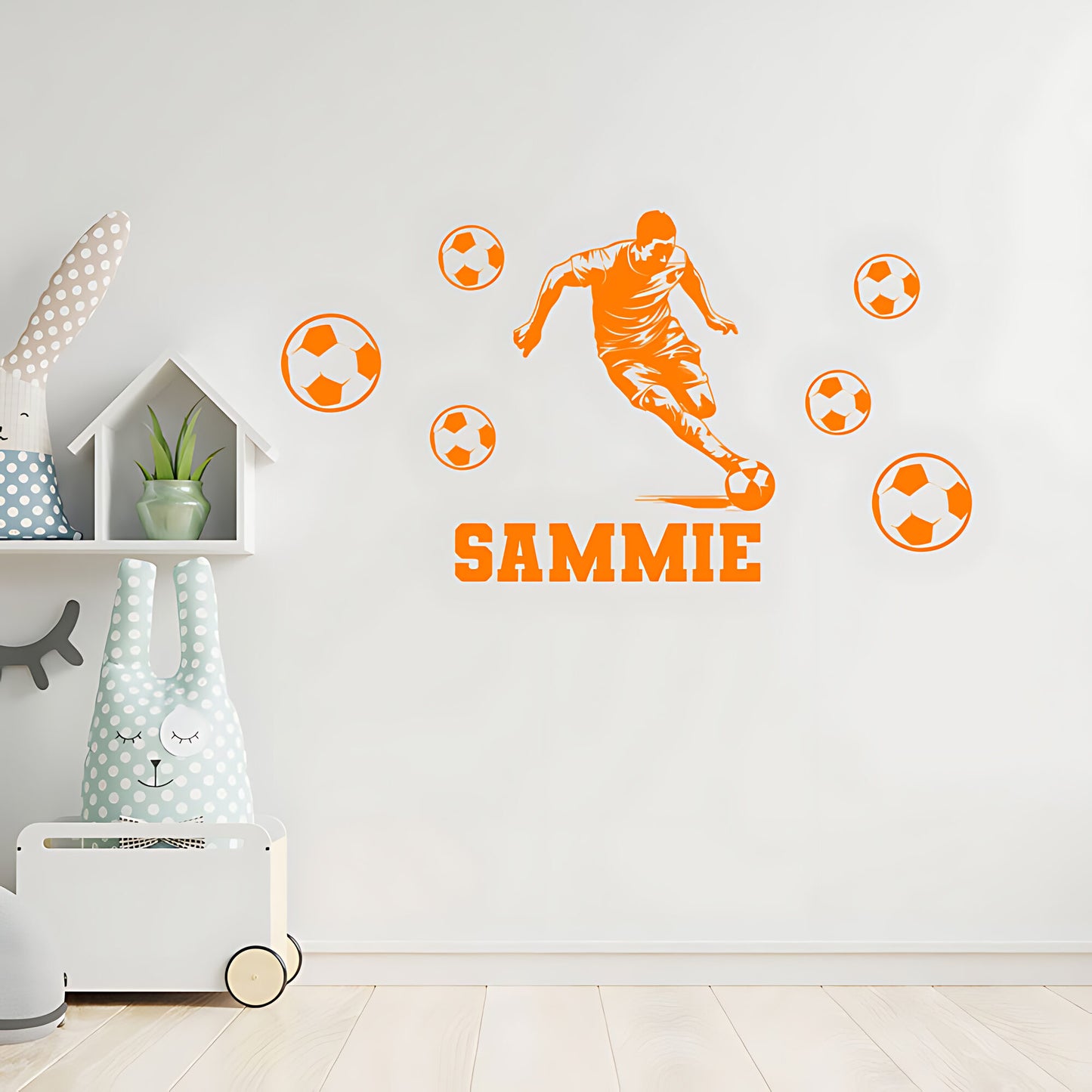 Bespoke Football Wall Sticker – Kids Player Silhouette with Name & Balls