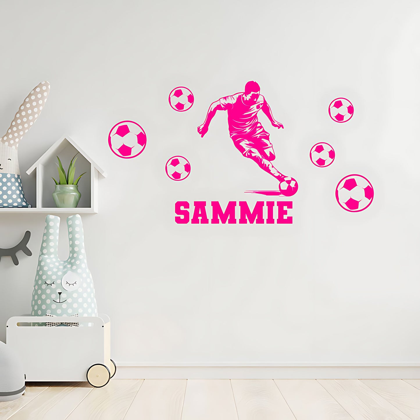 Bespoke Football Wall Sticker – Kids Player Silhouette with Name & Balls