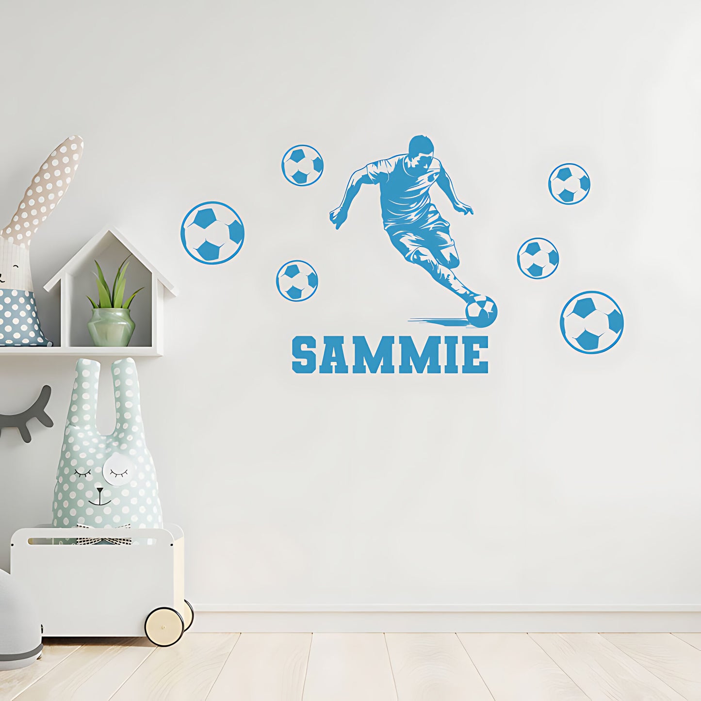 Bespoke Football Wall Sticker – Kids Player Silhouette with Name & Balls