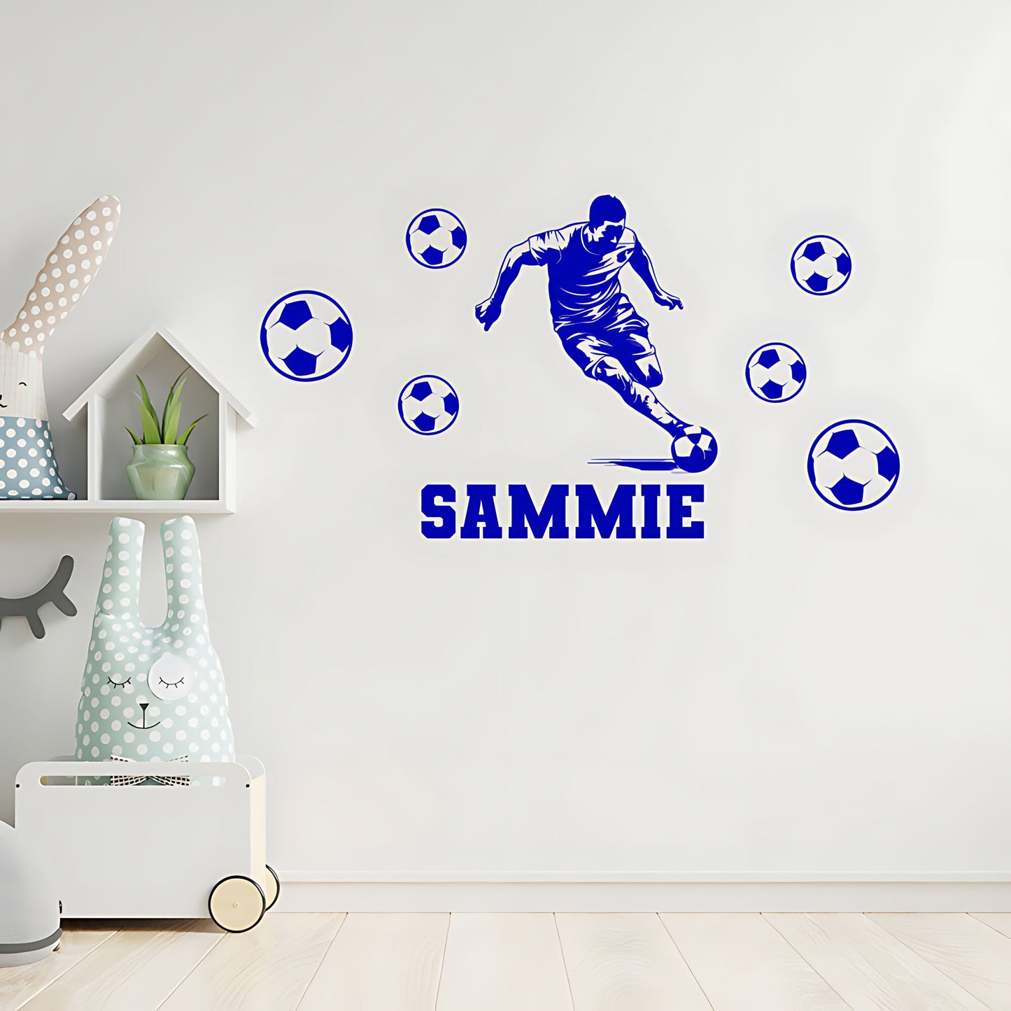 Bespoke Football Wall Sticker – Kids Player Silhouette with Name & Balls