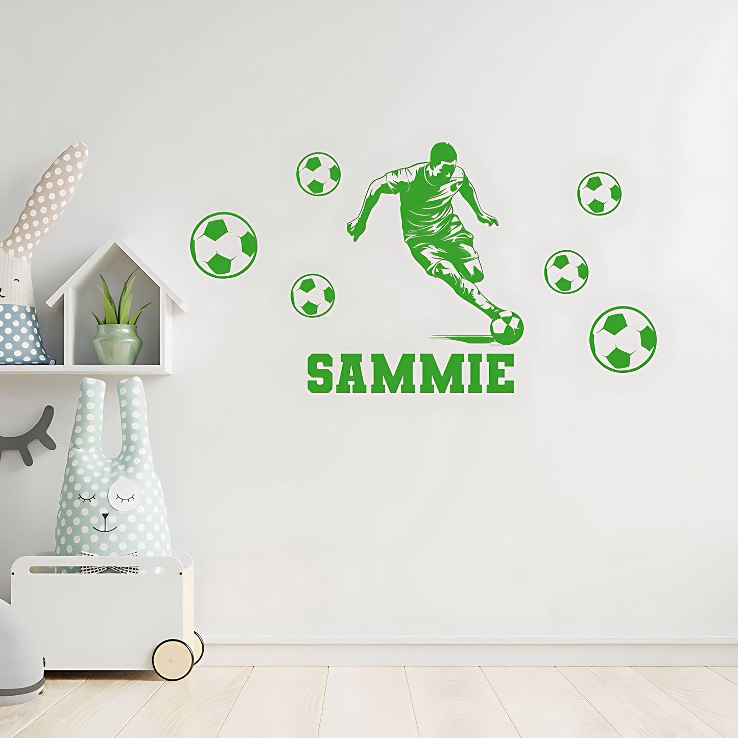 Bespoke Football Wall Sticker – Kids Player Silhouette with Name & Balls
