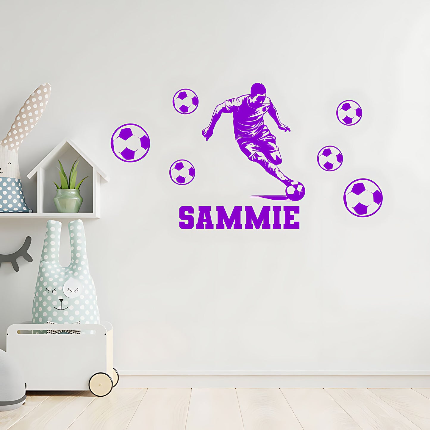Bespoke Football Wall Sticker – Kids Player Silhouette with Name & Balls