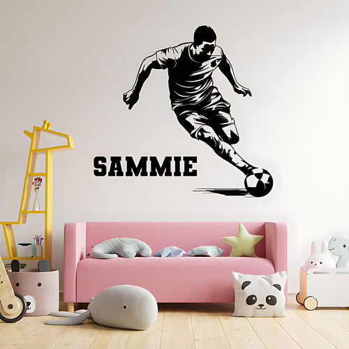 Personalised Football Wall Sticker ‚Äì Dribbling Player Silhouette with Name