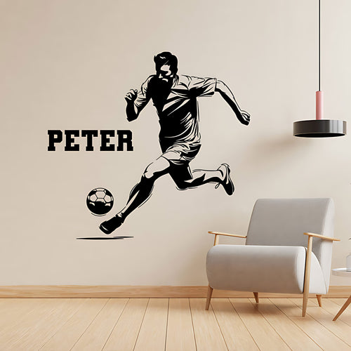 Personalised Football Player Wall Sticker ‚Äì Custom Name Kicking Silhouette Decal