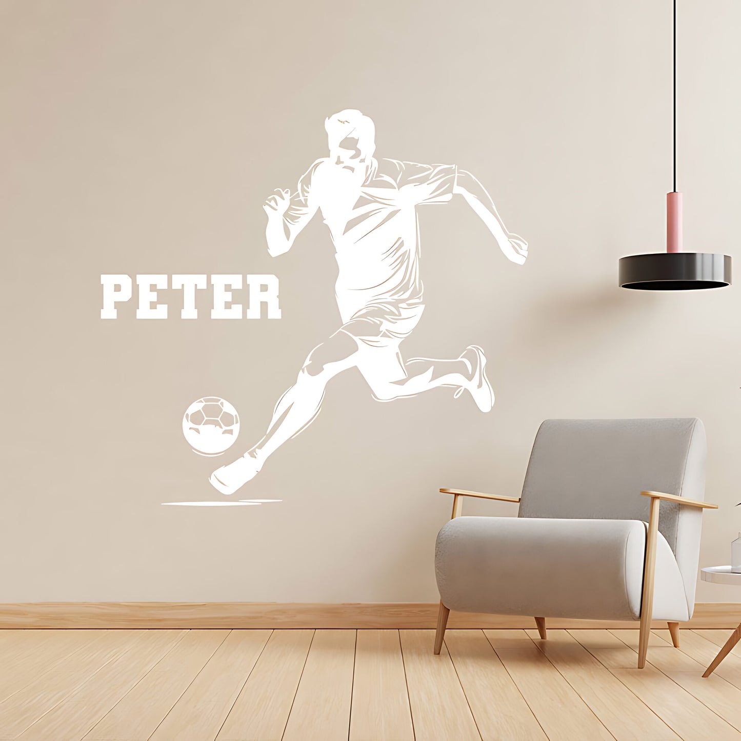 Personalised Football Player Wall Sticker – Custom Name Kicking Silhouette Decal