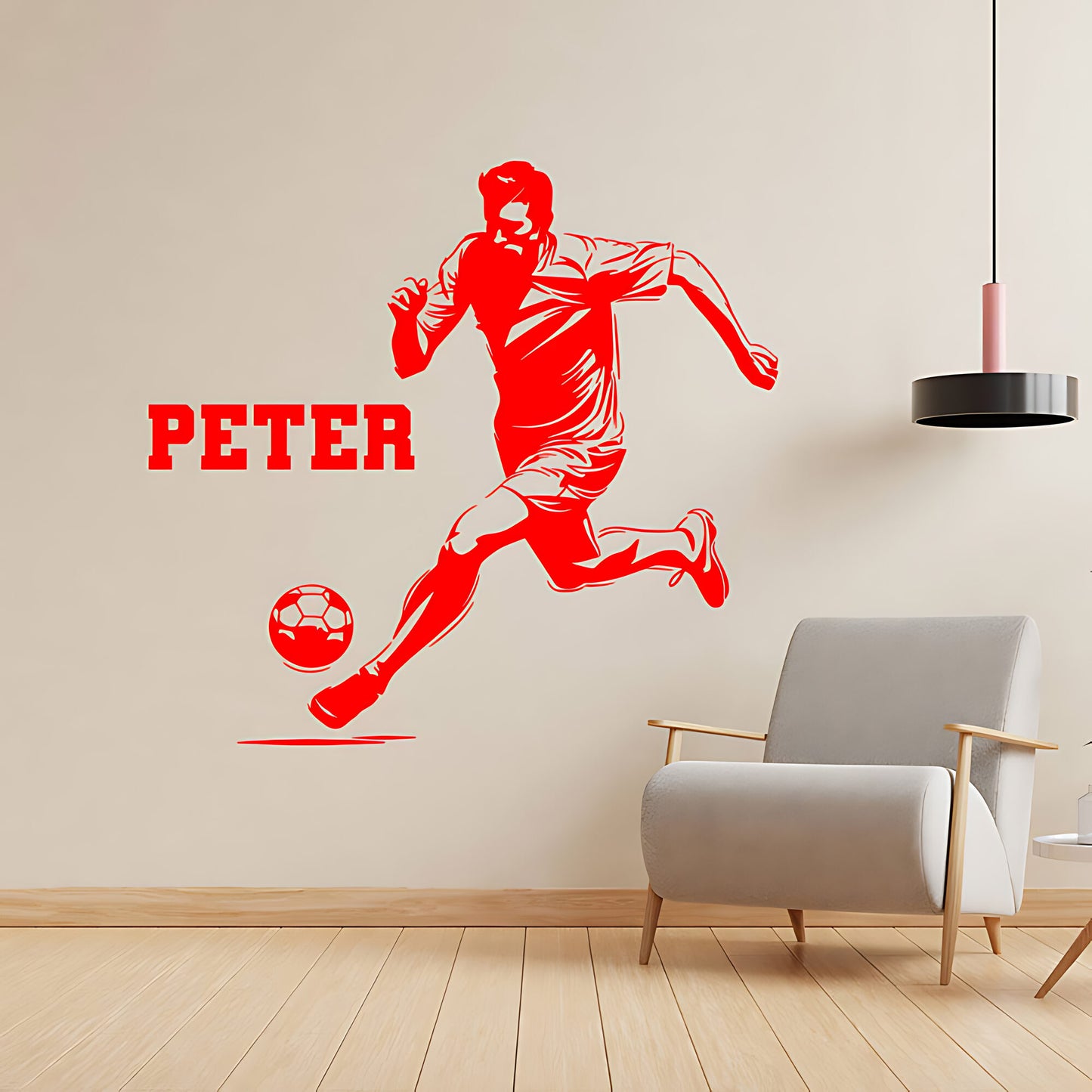 Personalised Football Player Wall Sticker – Custom Name Kicking Silhouette Decal