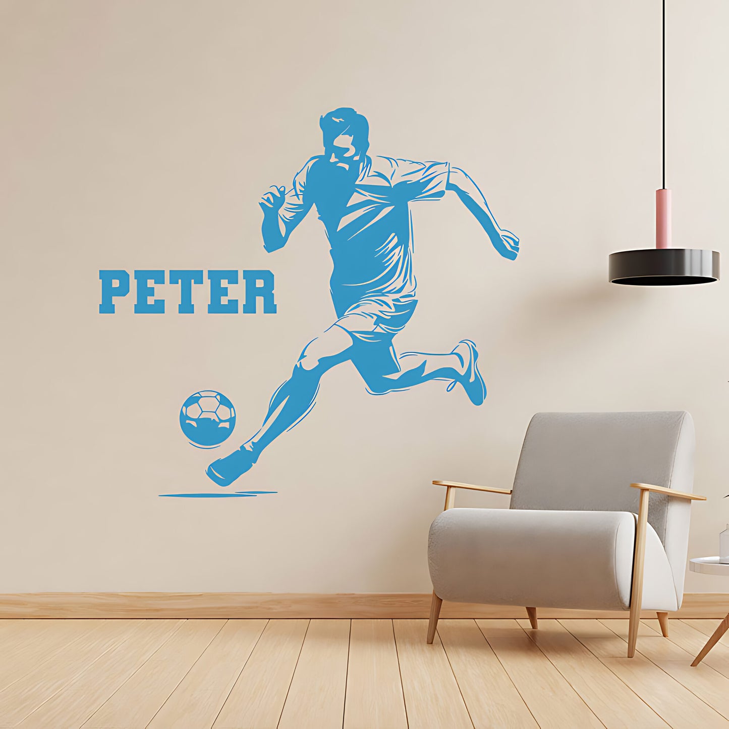 Personalised Football Player Wall Sticker – Custom Name Kicking Silhouette Decal