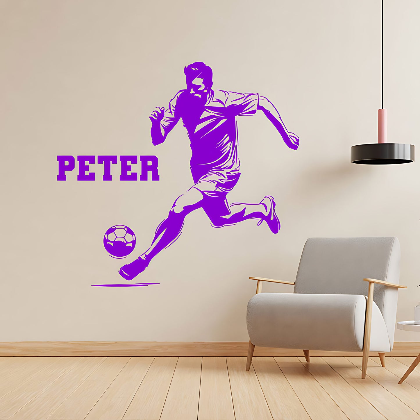 Personalised Football Player Wall Sticker – Custom Name Kicking Silhouette Decal