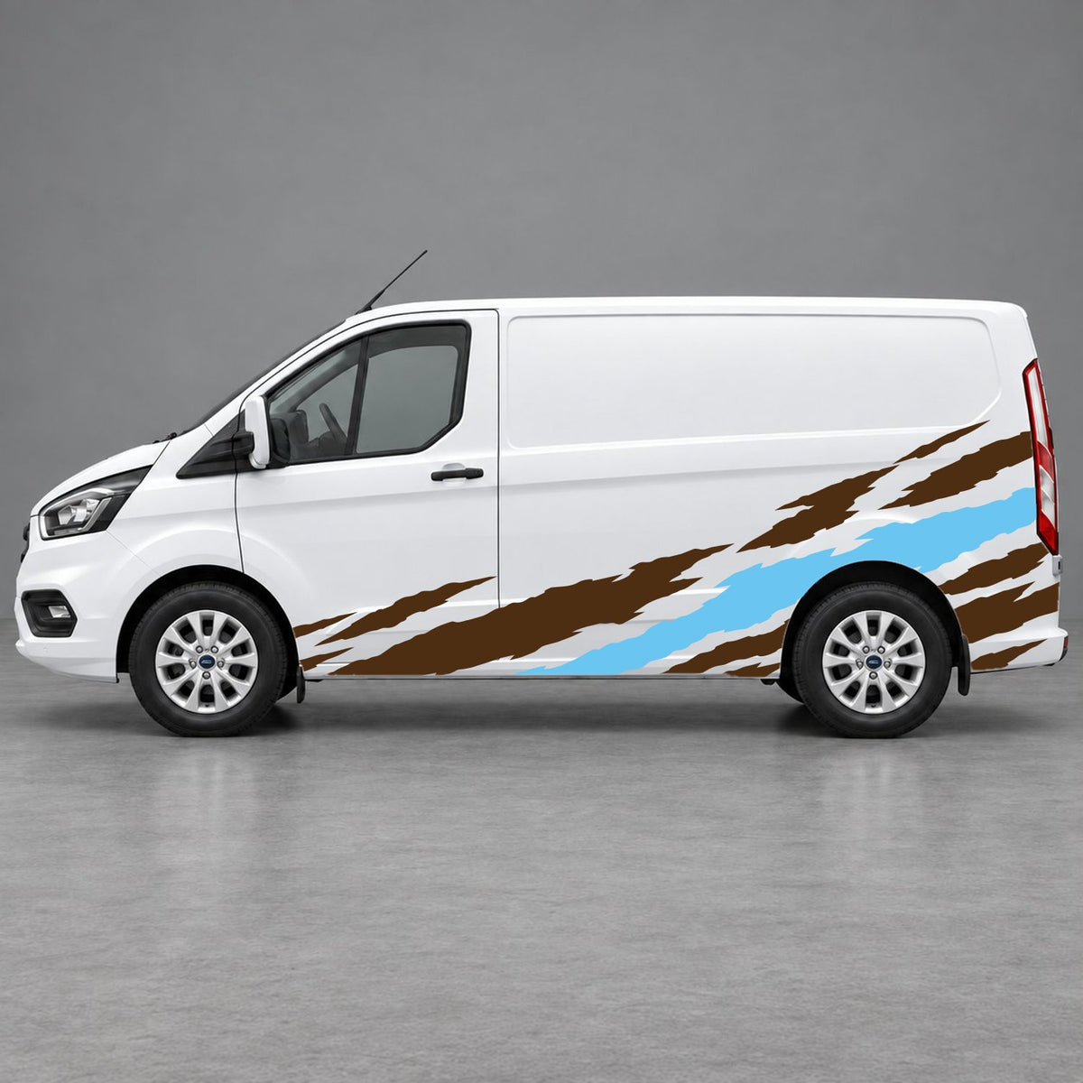 Ford Transit Custom Claw Scratch Side Graphics in Brown & Light Blue