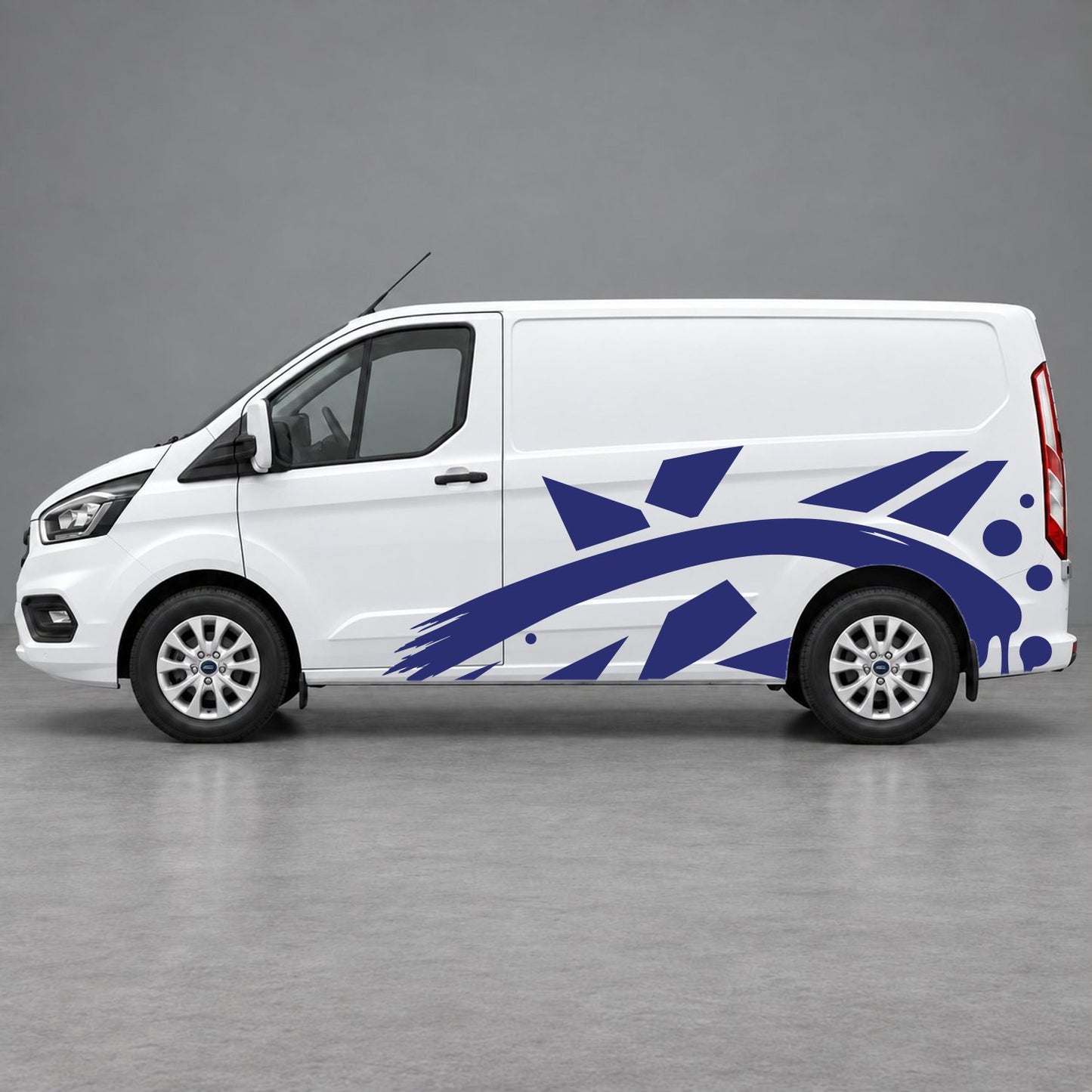 Ford Transit Custom Abstract Geometric Splash Side Graphics in Navy Blue & Navy Blue