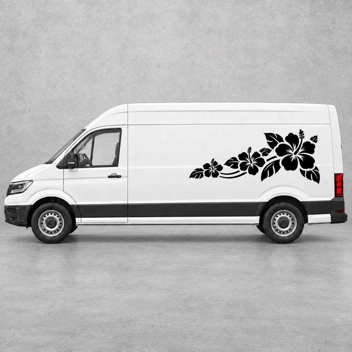 VW Crafter Hibiscus Flower Trail Side Graphics in Black & Black