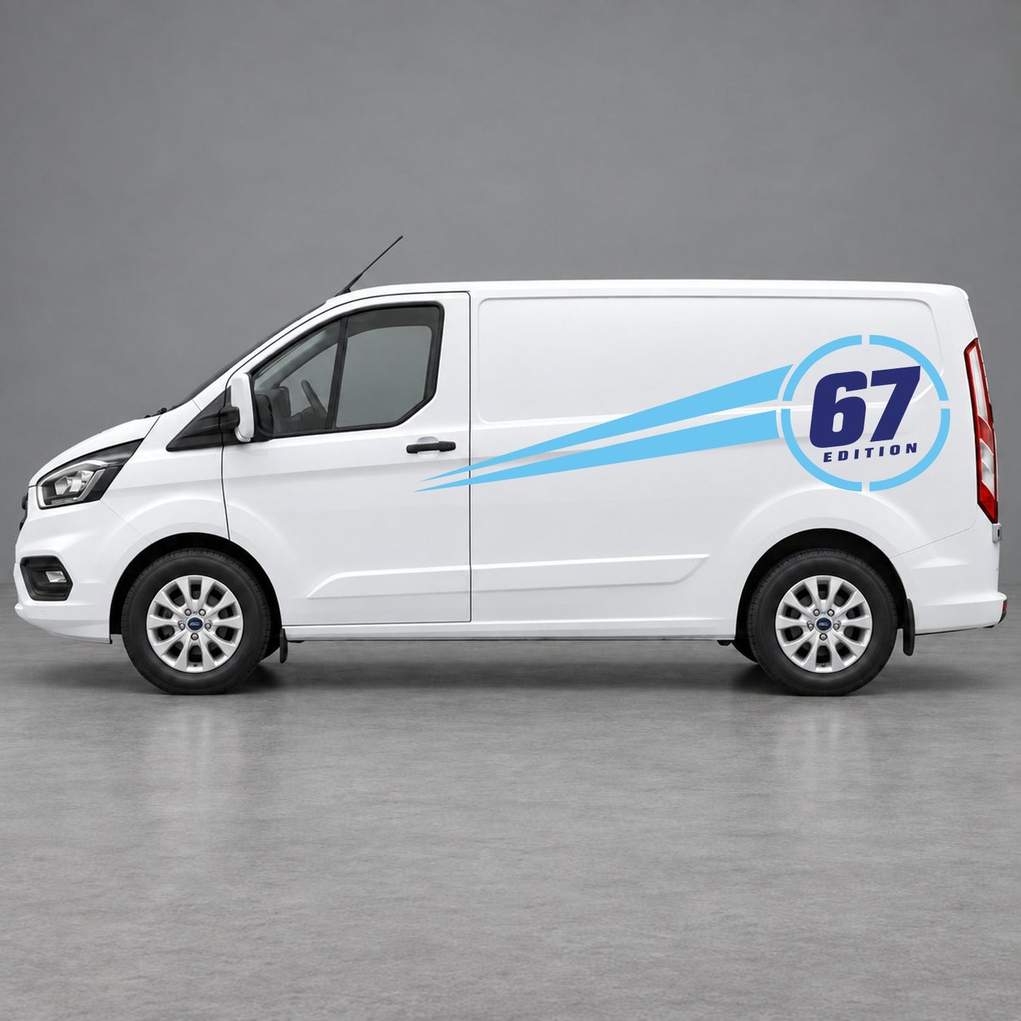 Ford Transit Custom Personalised Number Edition Side Stripes in Light Blue & Navy Blue