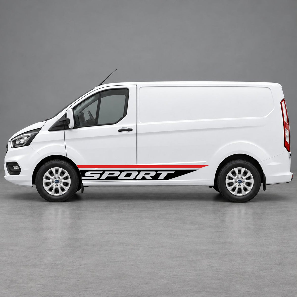 Ford Transit Custom Sport Swoosh Lower Side Stripes in Red & Black