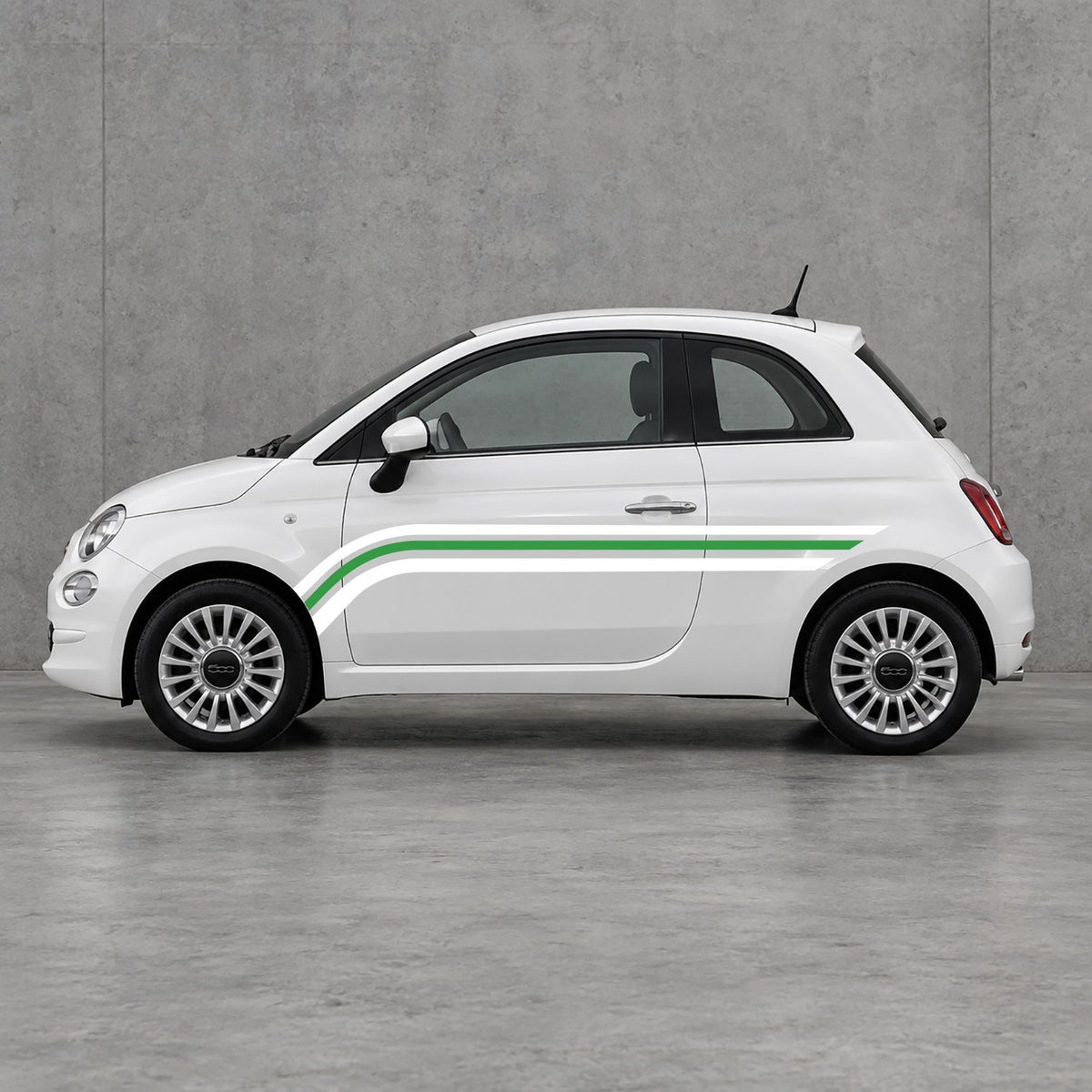 Fiat 500 Retro Triple Side Stripes Kit - Pair Supplied in White & Green