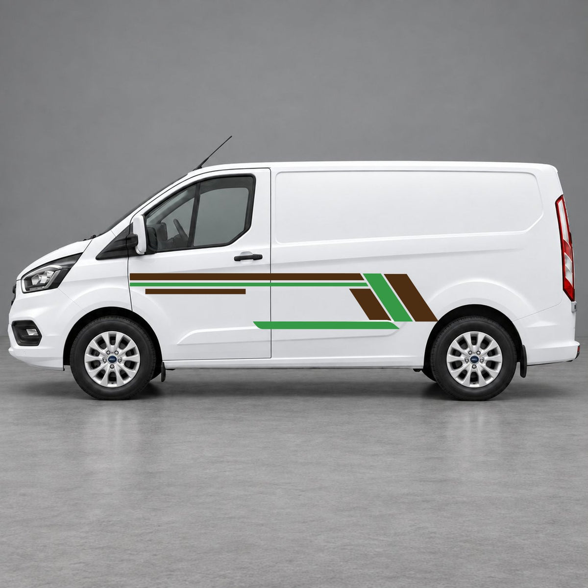 Ford Transit Custom Geometric Outline Side Stripes in Brown & Green