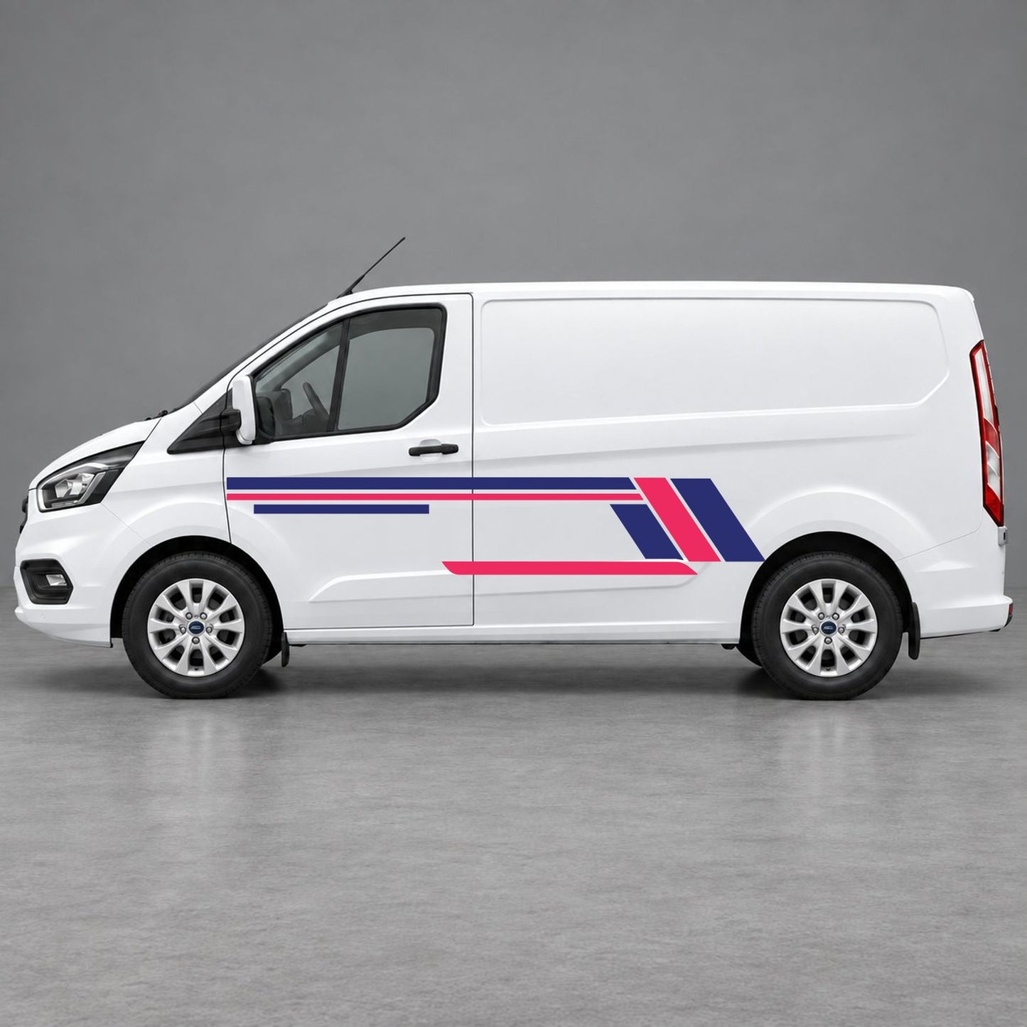 Ford Transit Custom Geometric Outline Side Stripes in Navy Blue & Pink
