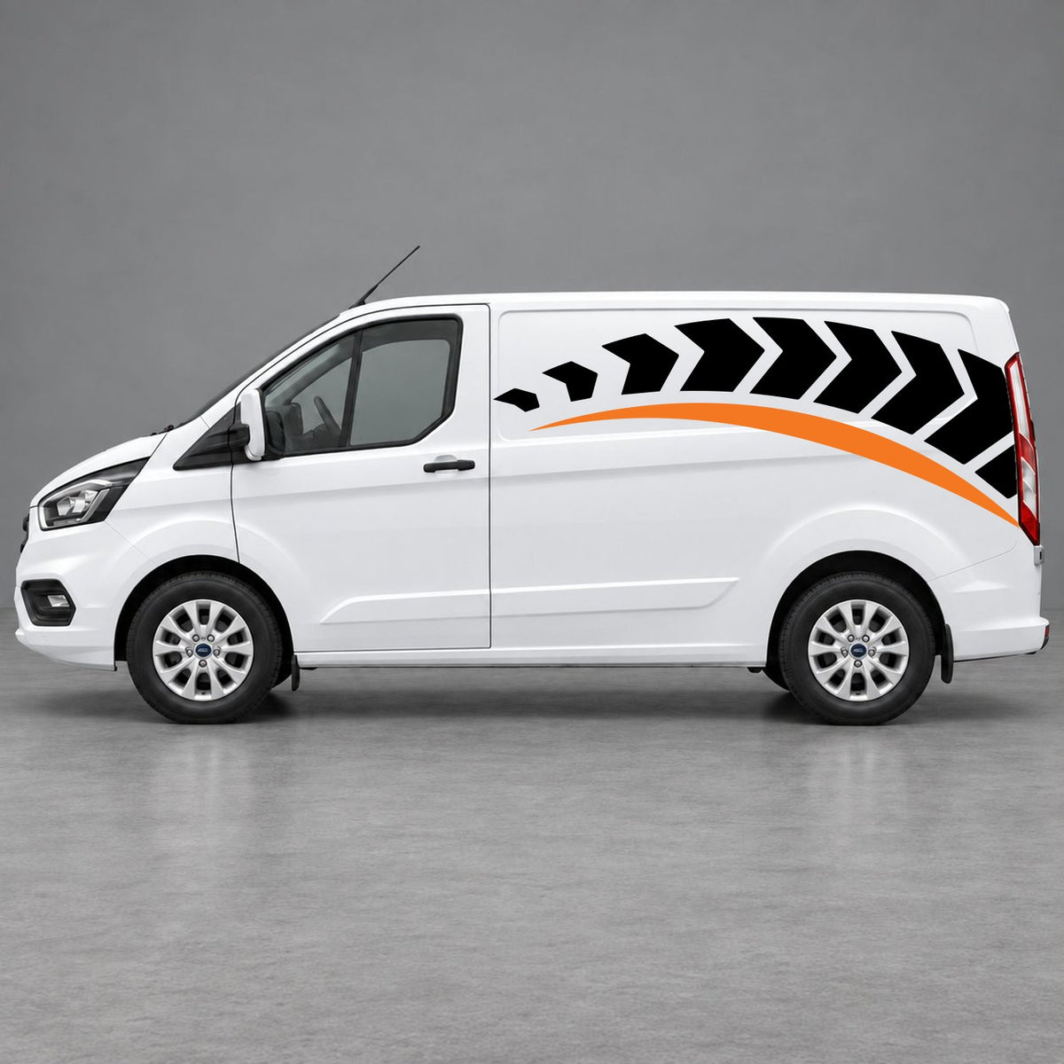 Ford Transit Custom Chevron Track Side Graphics in Black & Orange