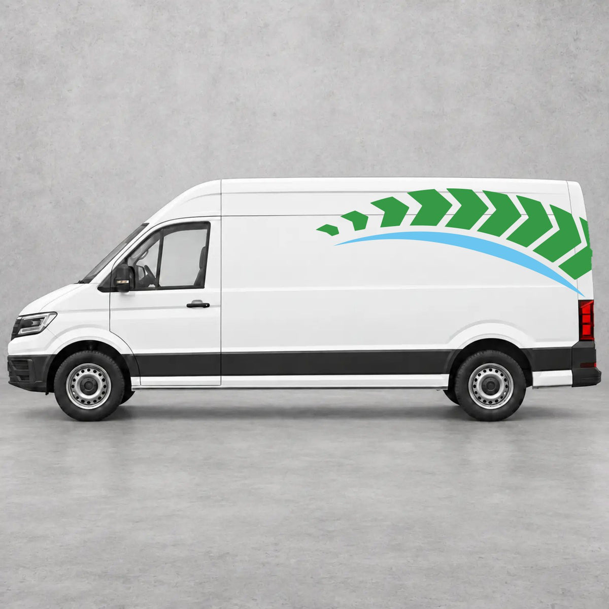 VW Crafter Chevron Track Side Graphics in Green & Light Blue