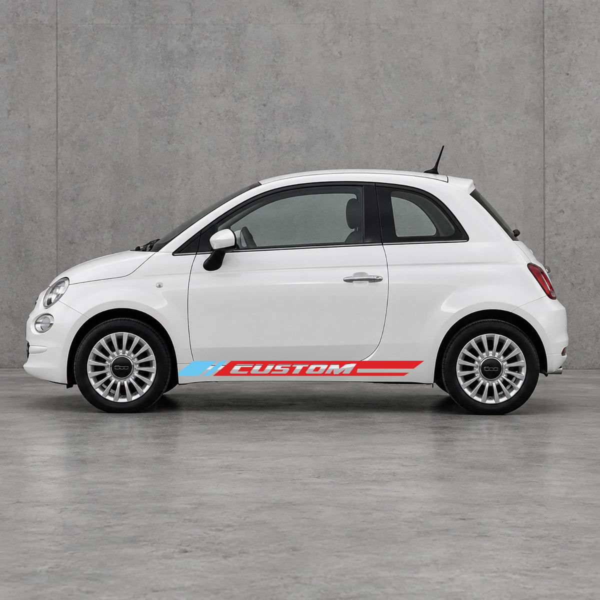 Fiat 500 Custom Lower Side Stripes Kit - Pair Supplied in Red & Light Blue