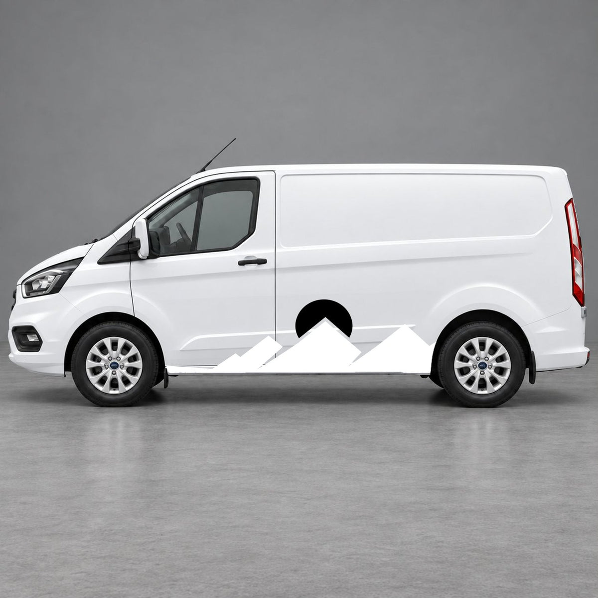 Ford Transit Custom Minimal Mountain Peak Side Graphics in White & Black