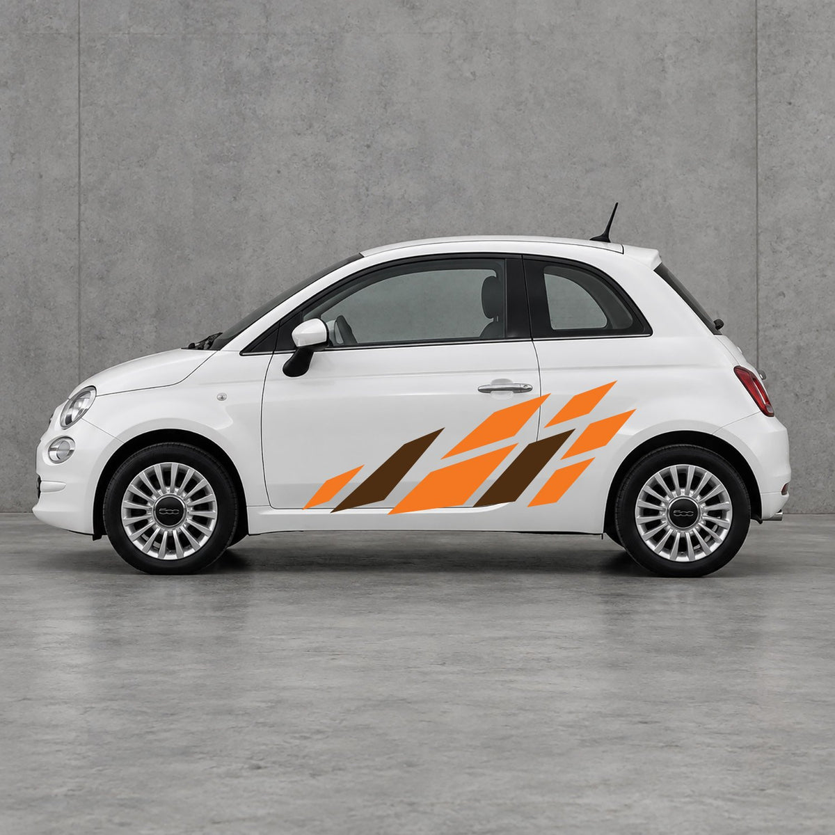 Fiat 500 Racing Flag Side Graphics Kit - Pair Supplied in Orange & Brown