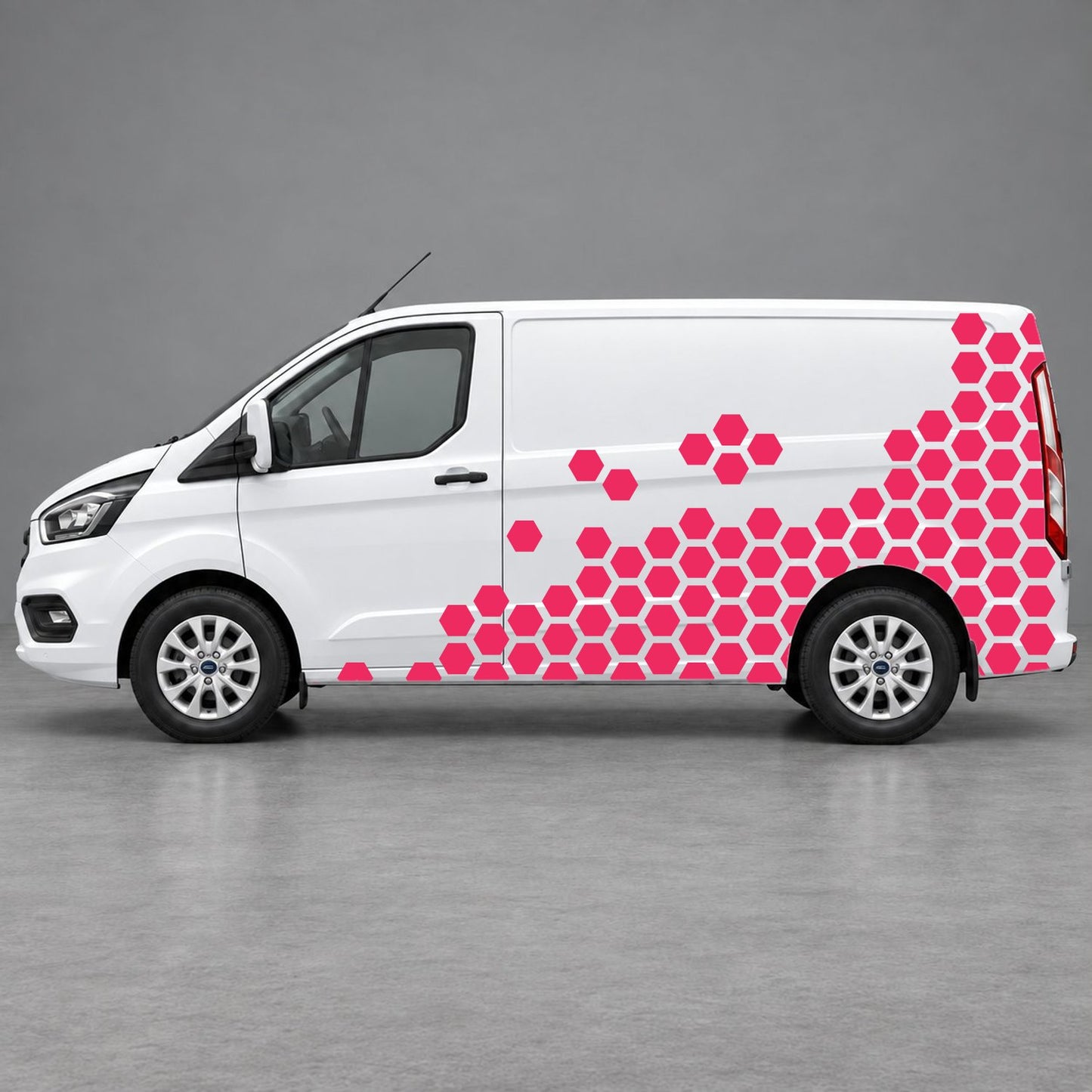 Ford Transit Custom Honeycomb Fade Side Graphics in Pink