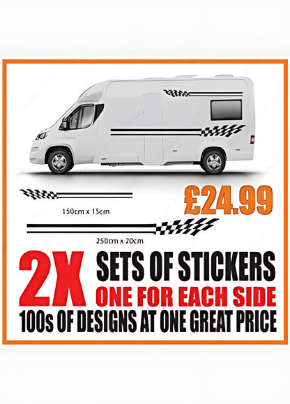 Twin Line Chequered Motorhome Side Graphics – Campervan Accent Decals