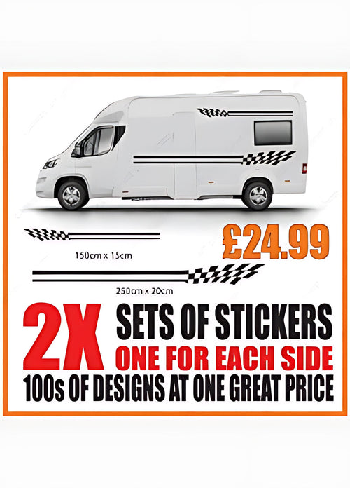 Twin Line Chequered Caravan Side Graphics ‚Äì Caravan Accent Decals