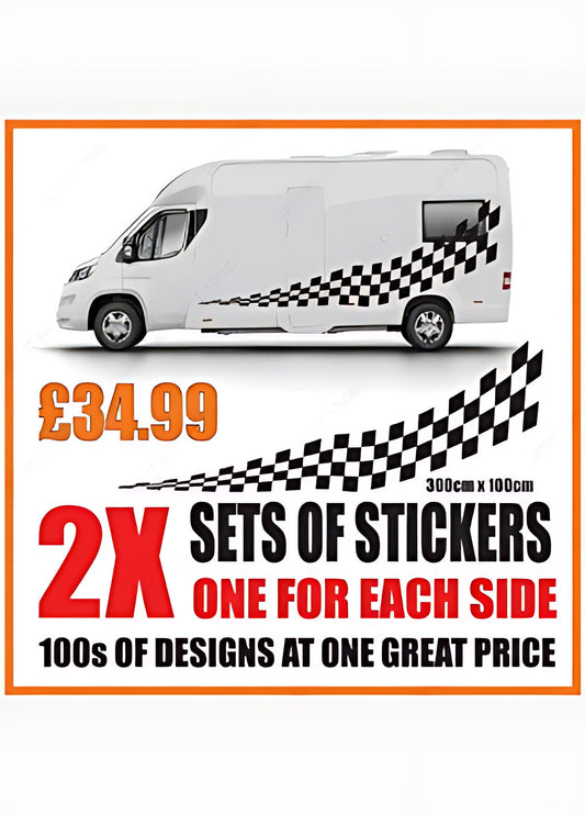 Chequered Flag Fade Motorhome Graphics – Campervan Side Decals