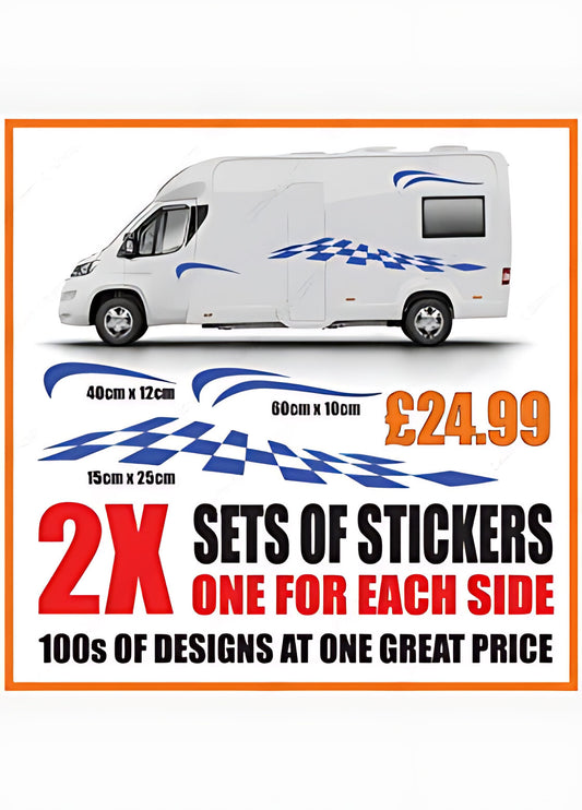 Chequered Wave Motorhome Graphics – Campervan Side Vinyl Decals