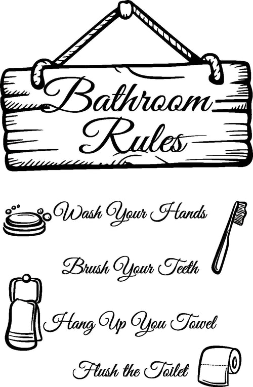 Bathroom Rules Hanging Sign Toilet Wall Quote Sticker & Decal