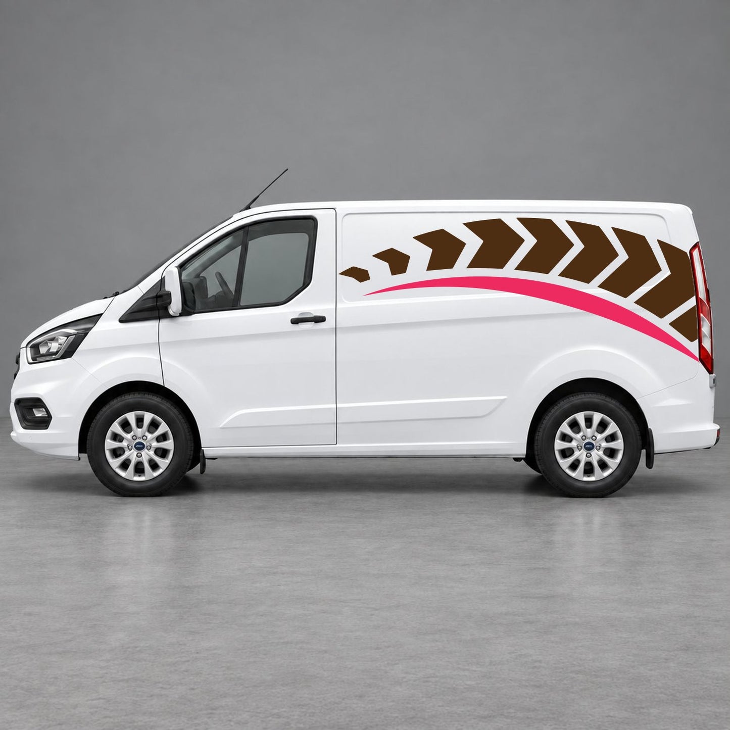 Ford Transit Custom Chevron Track Side Graphics in Brown & Pink