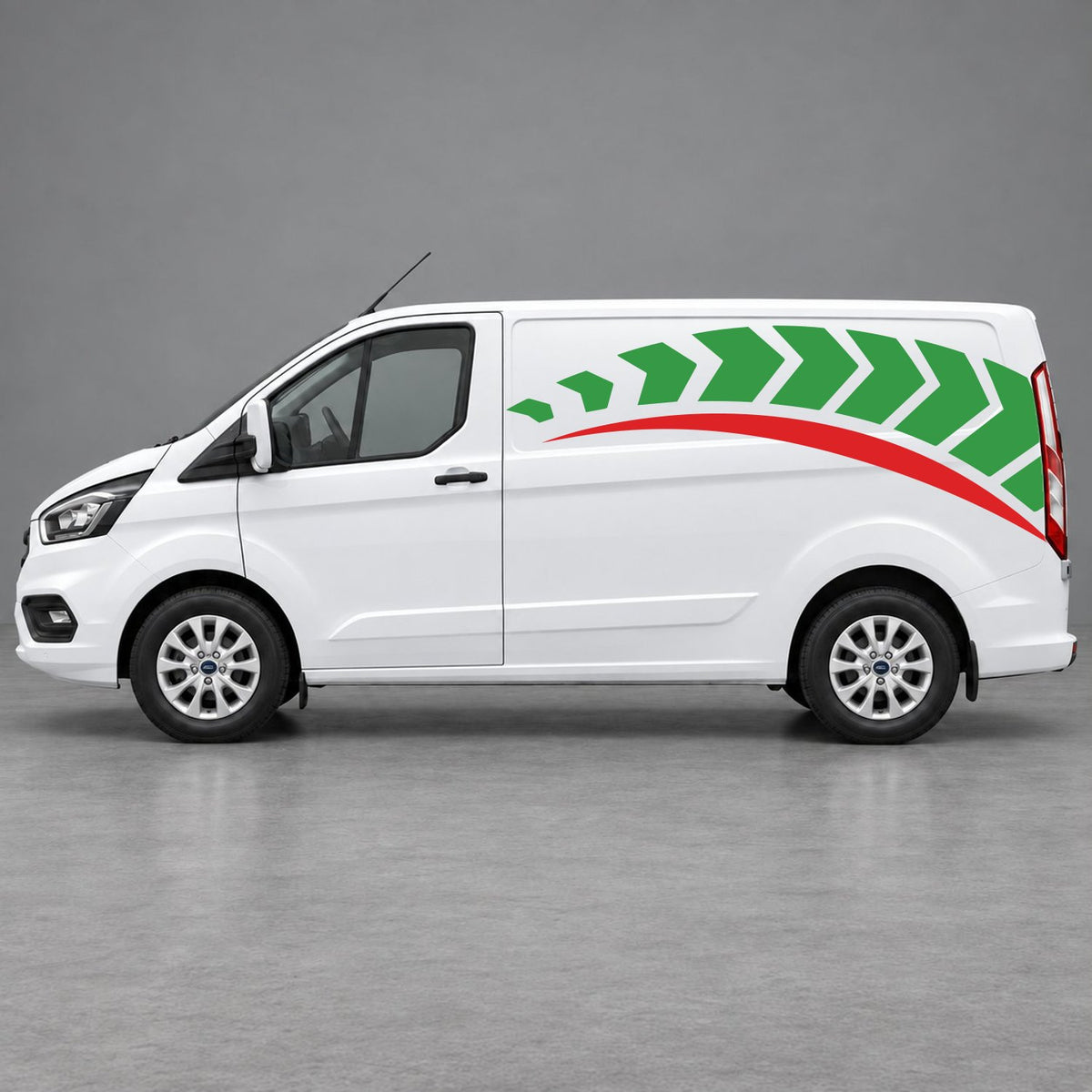 Ford Transit Custom Chevron Track Side Graphics in Green & Red
