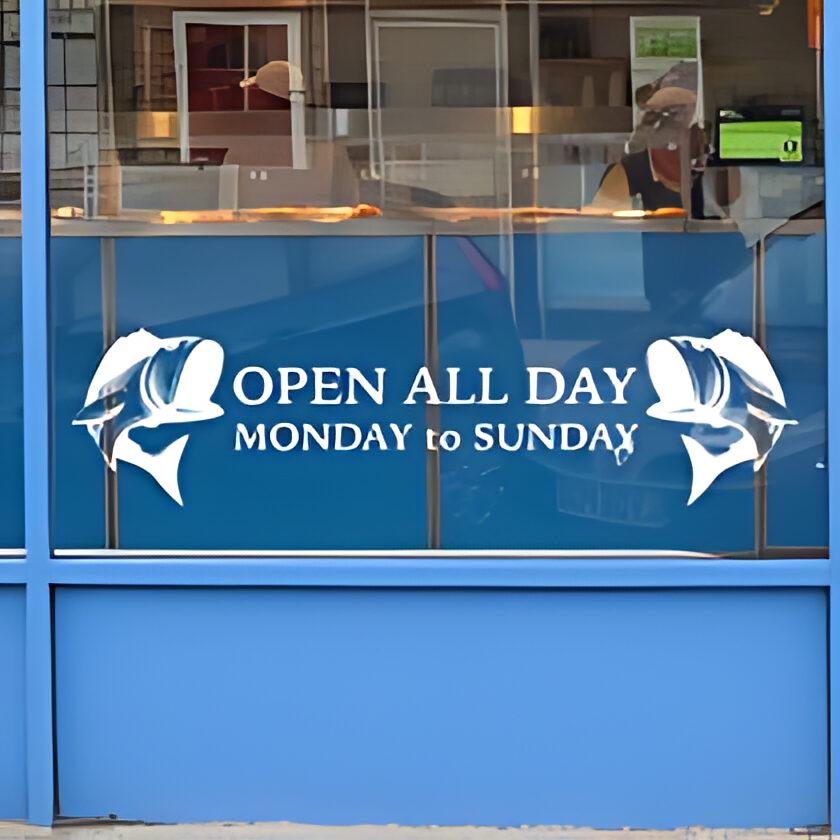 Fish & Chips Open All Day Takeaway Window Sticker & Decal