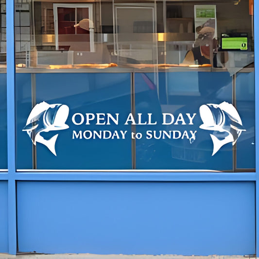 Fish & Chips Open All Day Takeaway Window Sticker & Decal