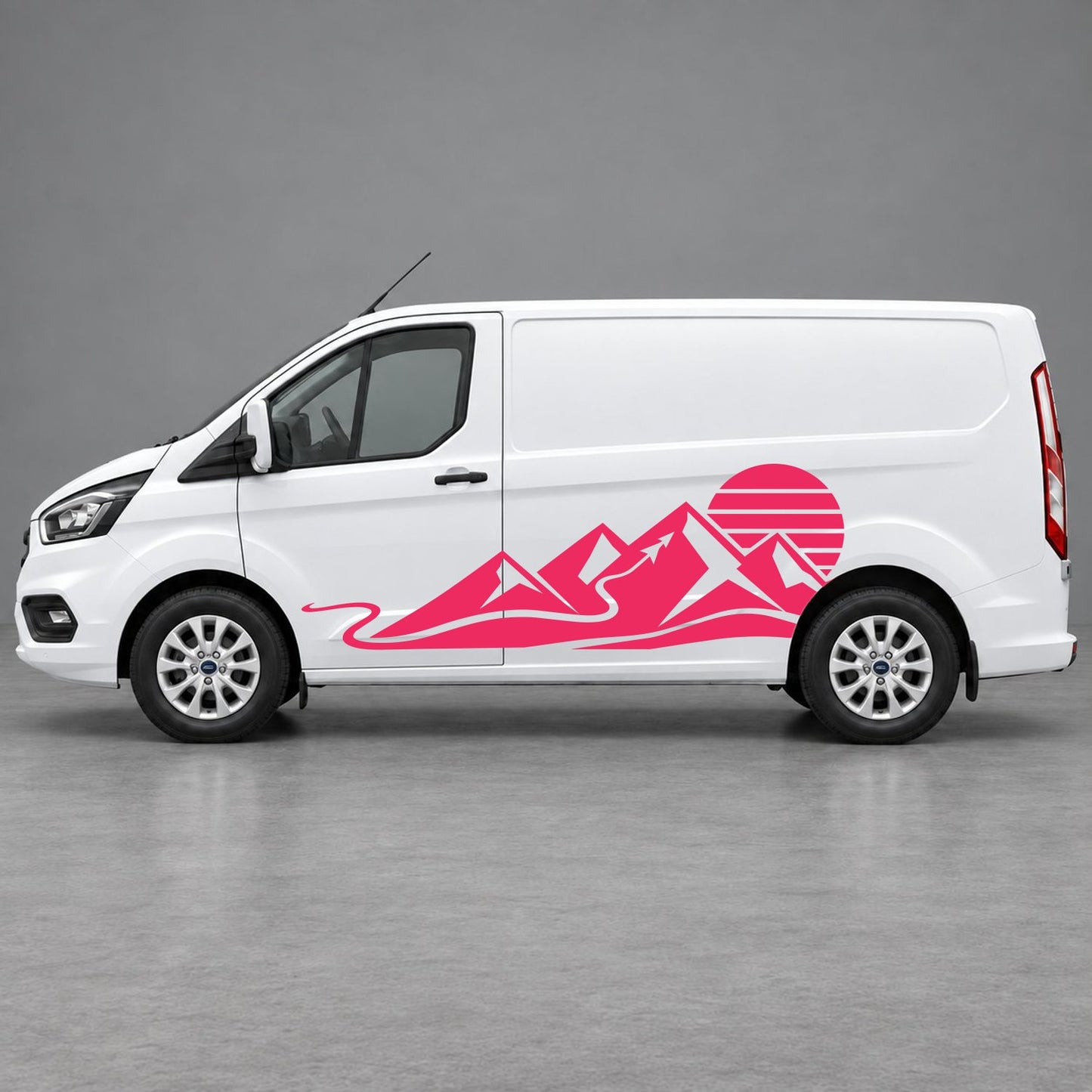Ford Transit Custom Mountain Sunset Landscape Side Graphics in Pink