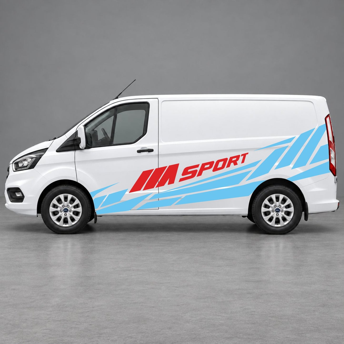 Ford Transit Custom M Sport Racing Side Graphics in Light Blue & Red