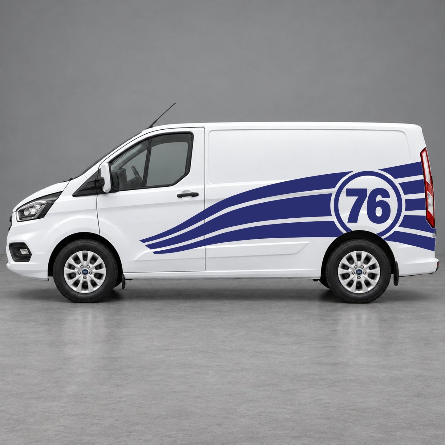 Ford Transit Custom Personalised Number 76 Racing Side Graphics in Navy Blue & Navy Blue
