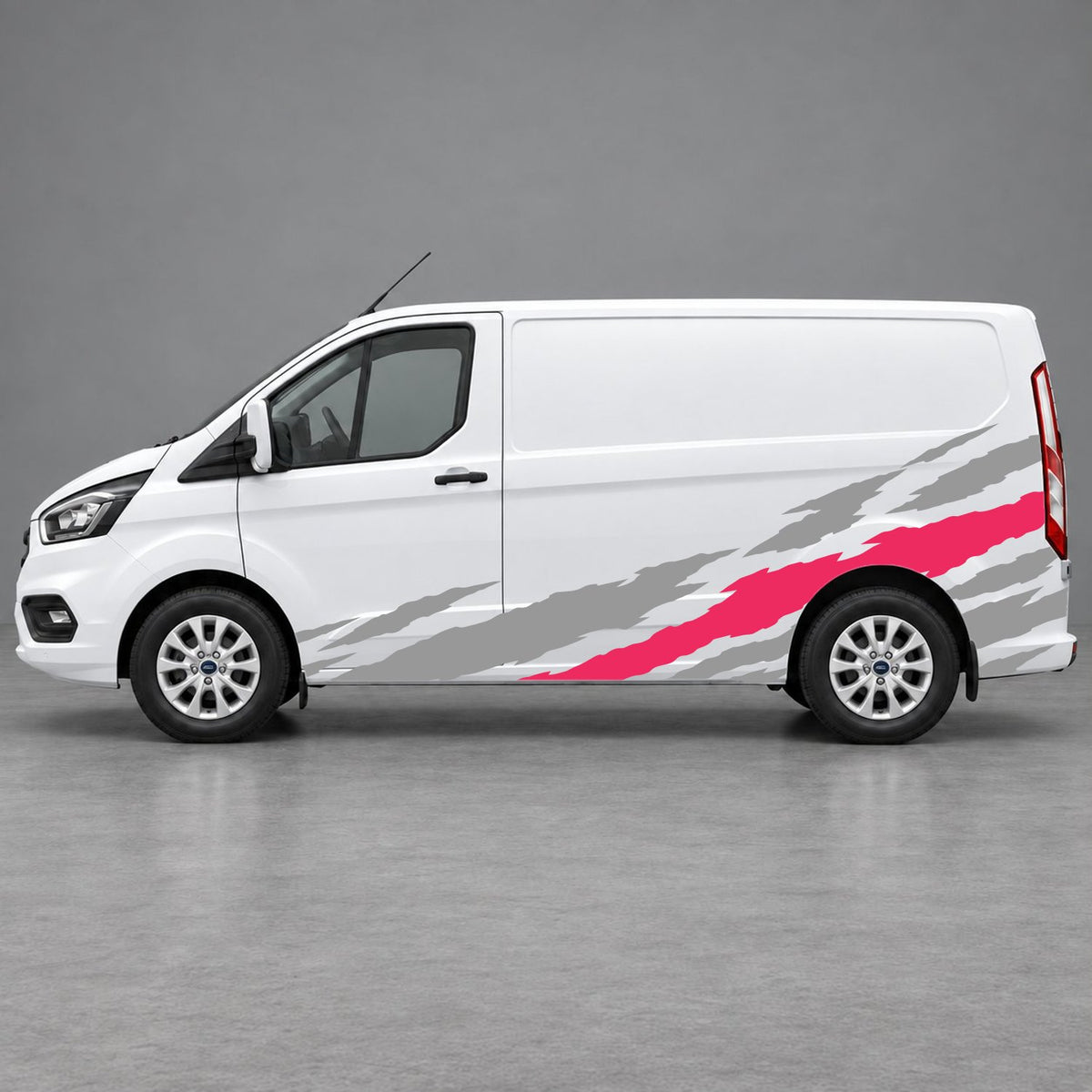 Ford Transit Custom Claw Scratch Side Graphics in Grey & Pink