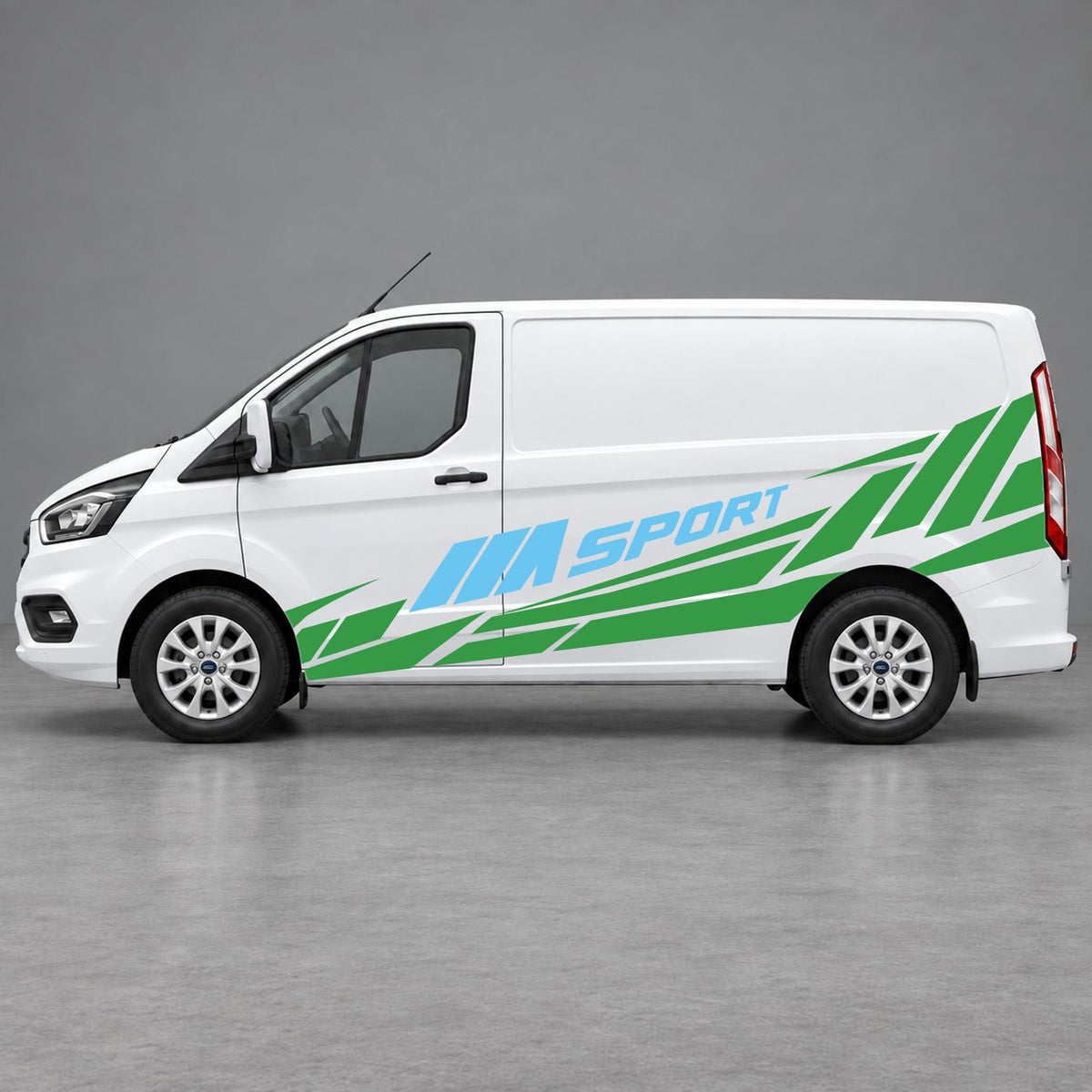 Ford Transit Custom M Sport Racing Side Graphics in Green & Light Blue
