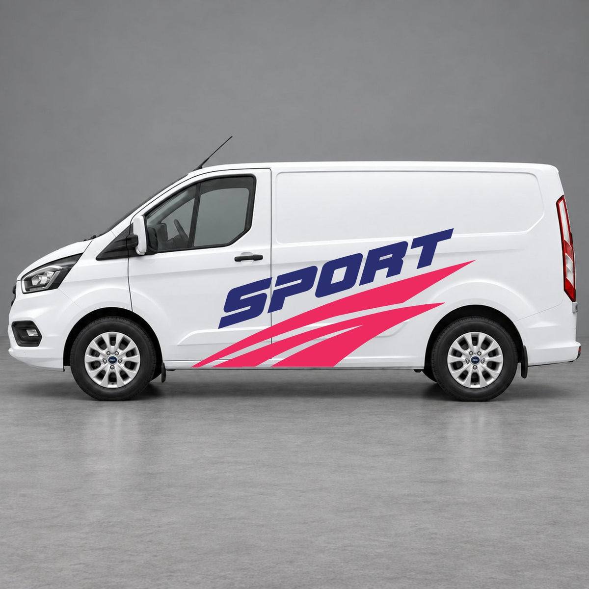 Ford Transit Custom Sport Twin Stripe Side Graphics in Pink & Navy Blue