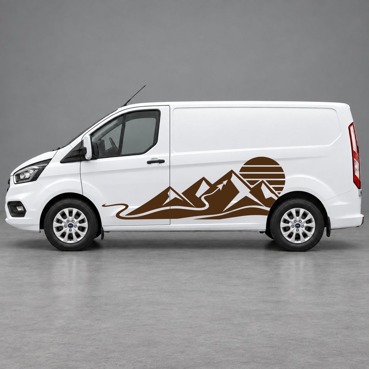 Ford Transit Custom Mountain Sunset Landscape Side Graphics in Brown
