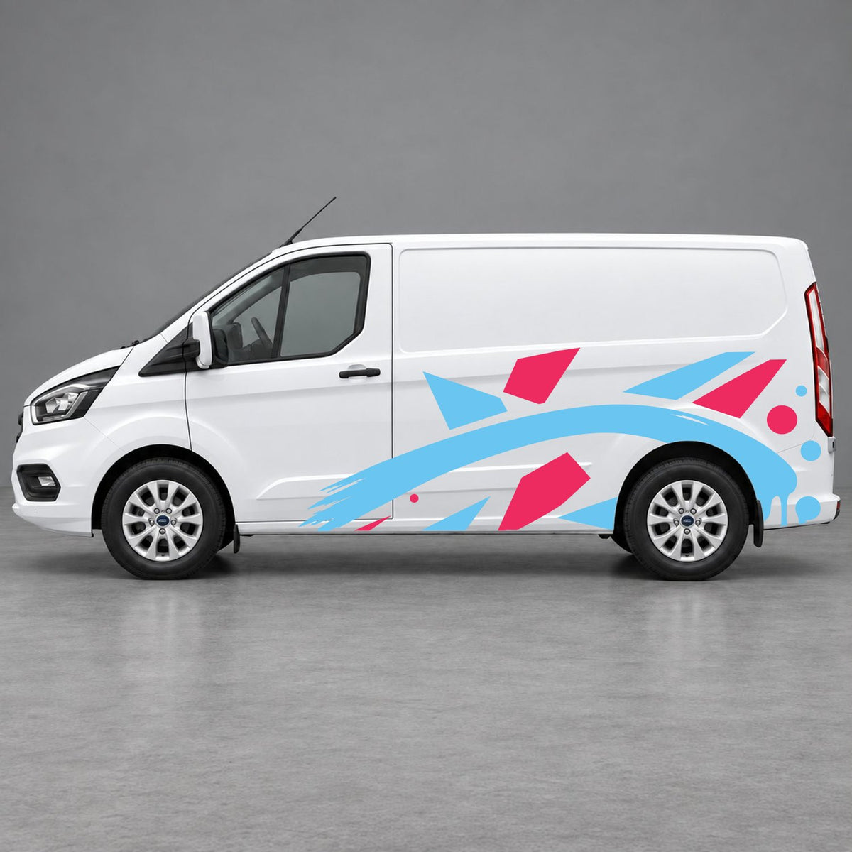 Ford Transit Custom Abstract Geometric Splash Side Graphics in Pink & Light Blue