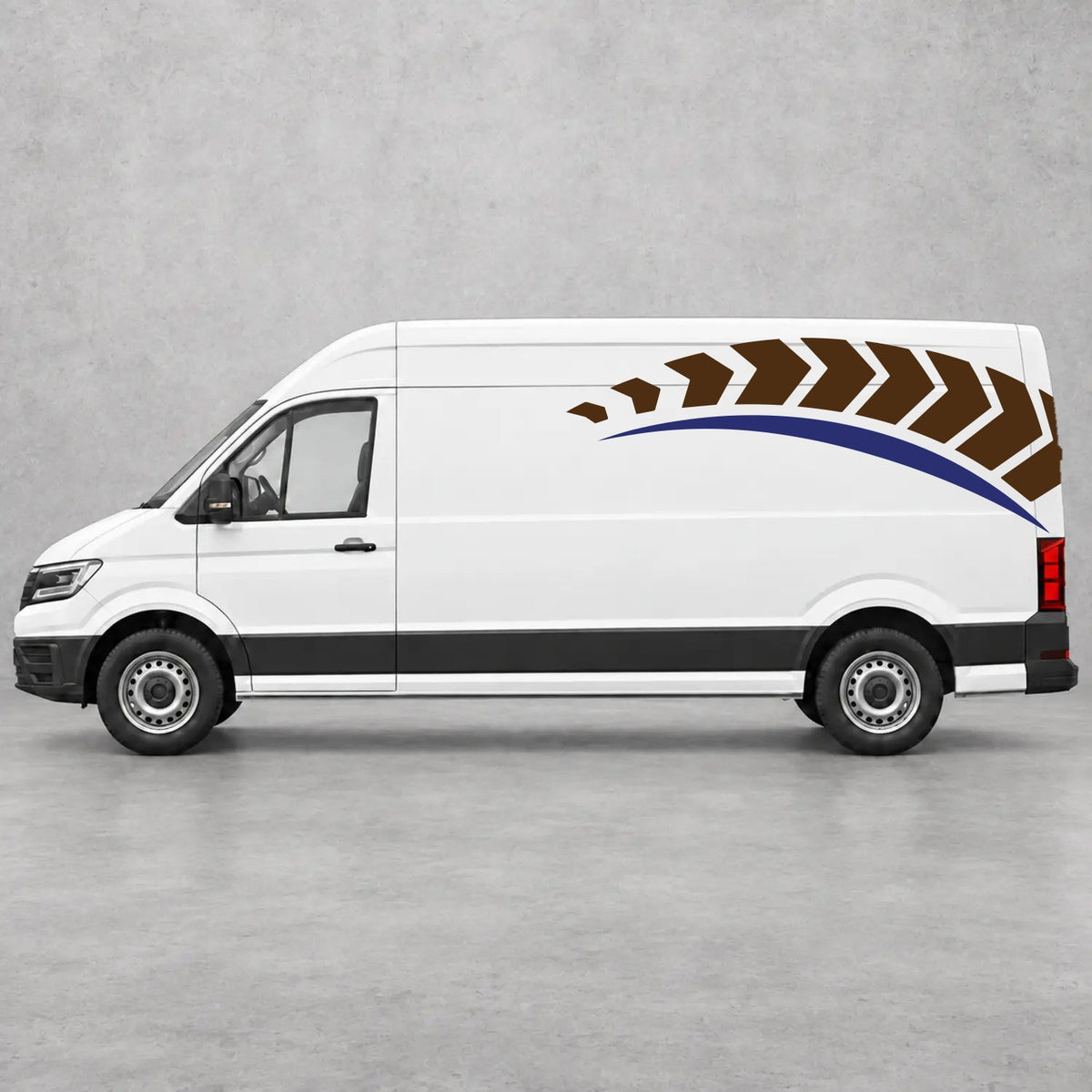 VW Crafter Chevron Track Side Graphics in Brown & Navy Blue