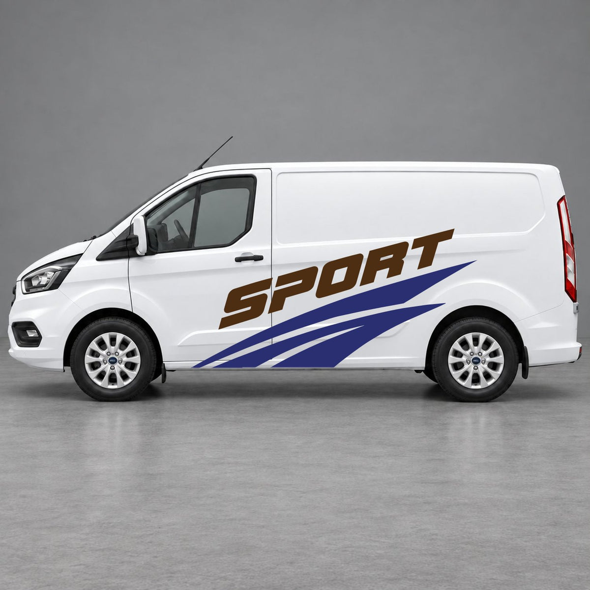 Ford Transit Custom Sport Twin Stripe Side Graphics in Navy Blue & Brown