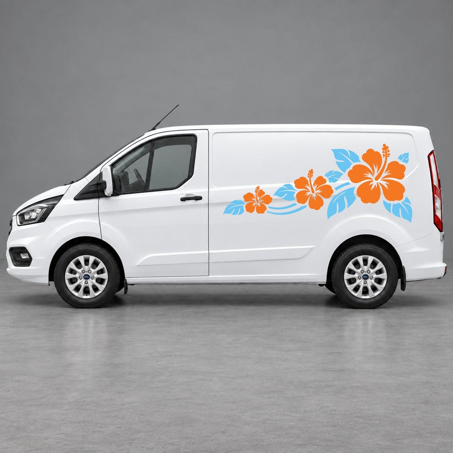 Ford Transit Custom Hibiscus Flower Trail Side Graphics in Light Blue & Orange