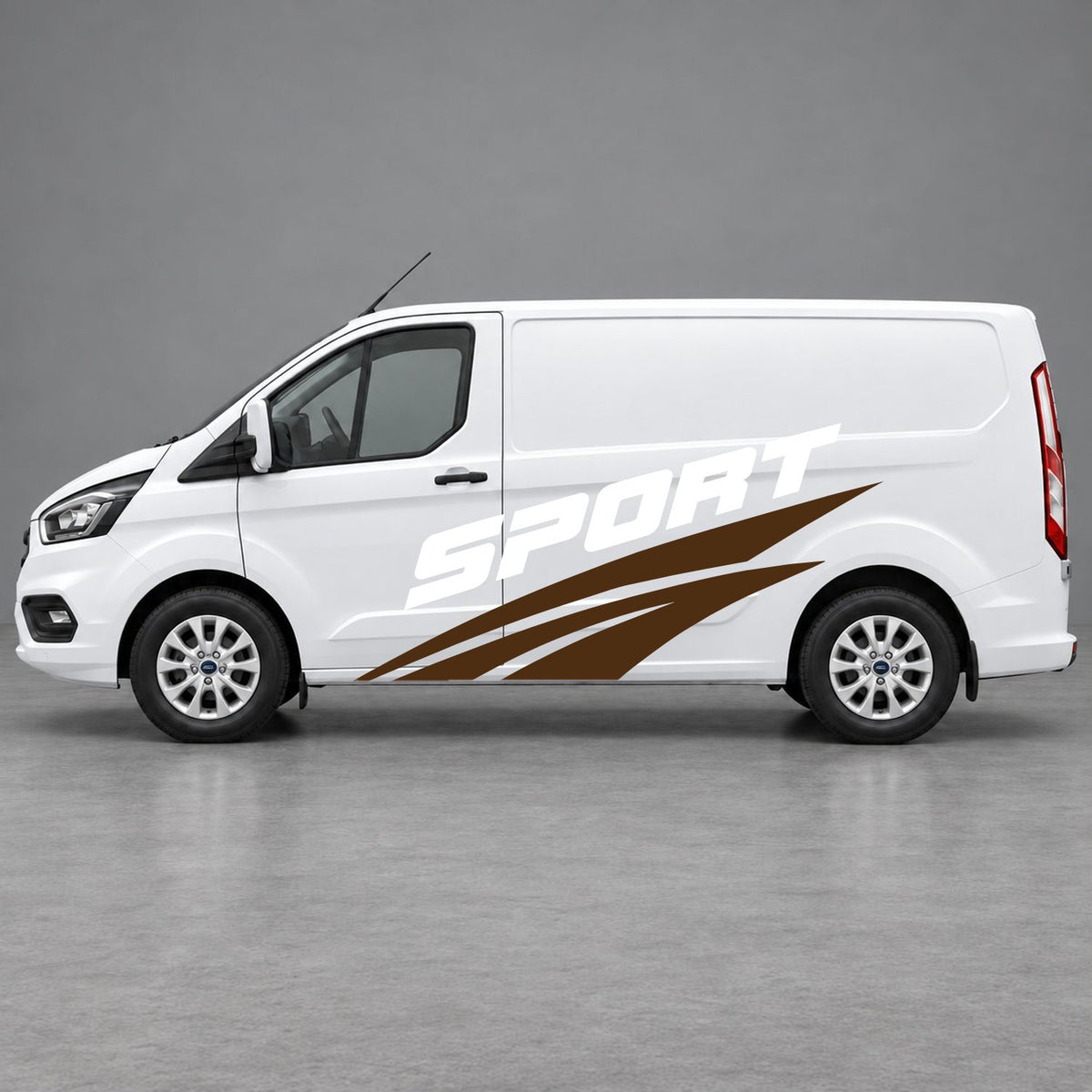Ford Transit Custom Sport Twin Stripe Side Graphics in Brown & White