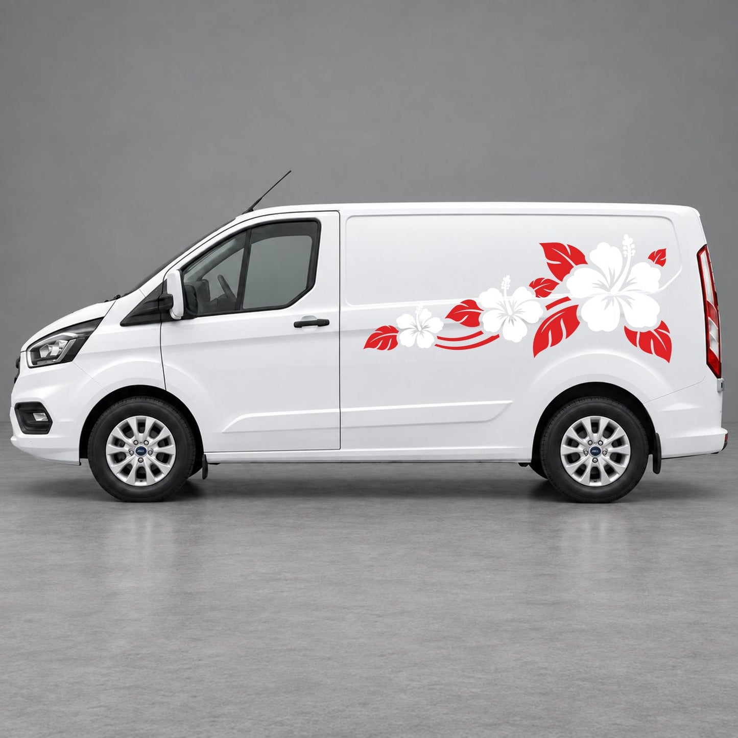 Ford Transit Custom Hibiscus Flower Trail Side Graphics in Red & White
