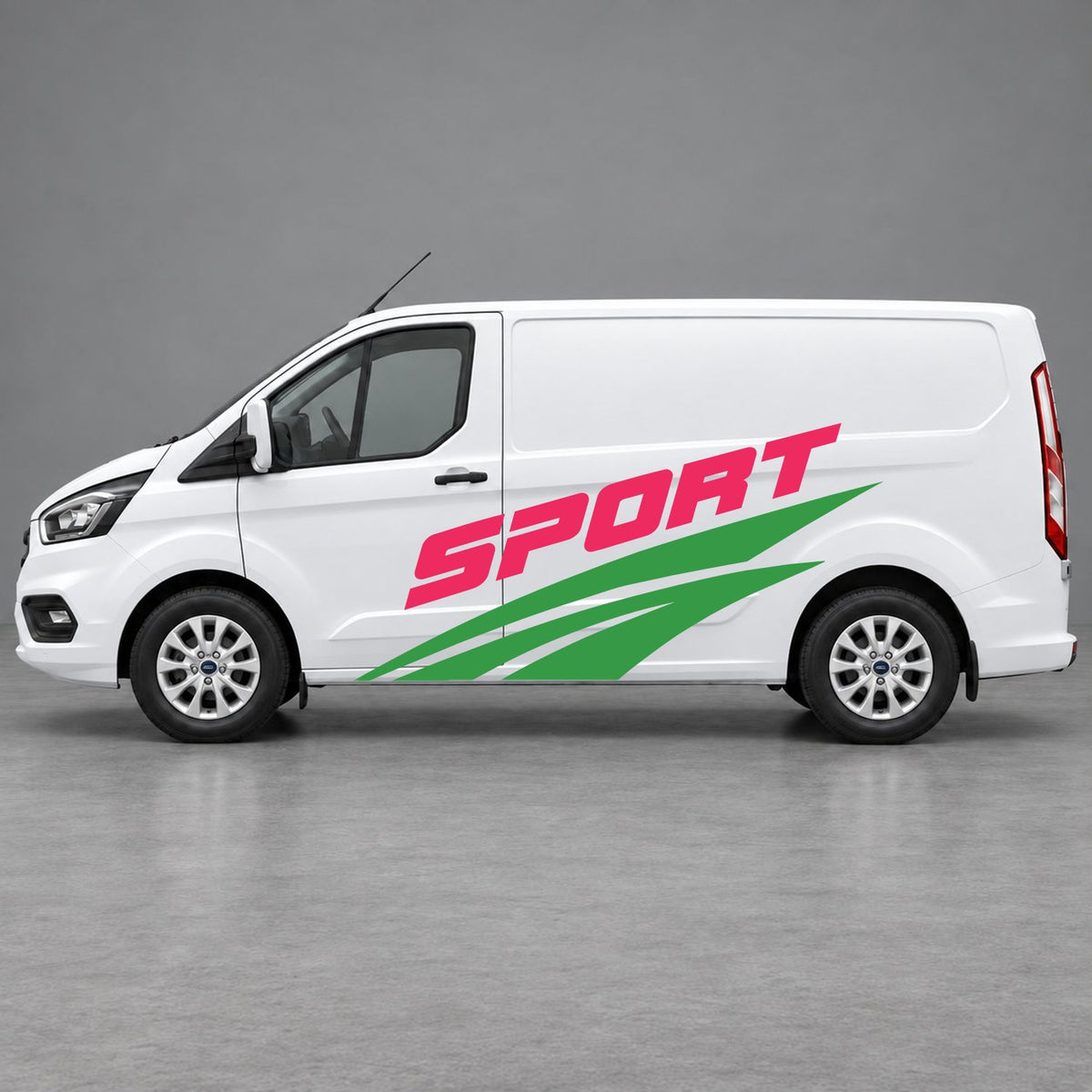 Ford Transit Custom Sport Twin Stripe Side Graphics in Green & Pink